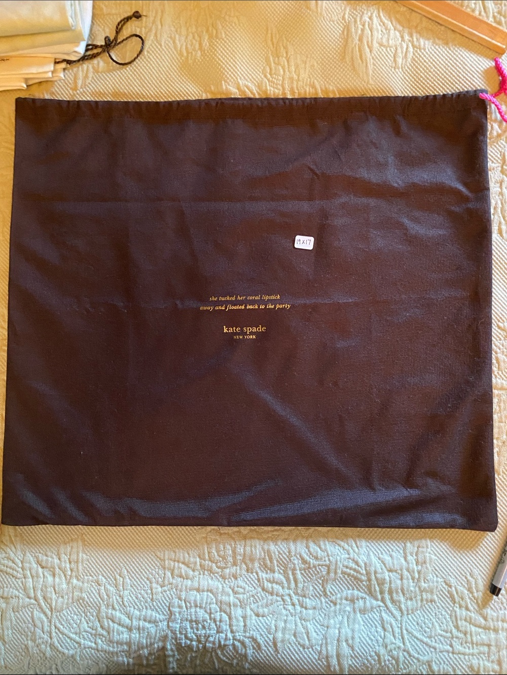 kate spade Brown Dust Bag with Gold Logo    19”x17”